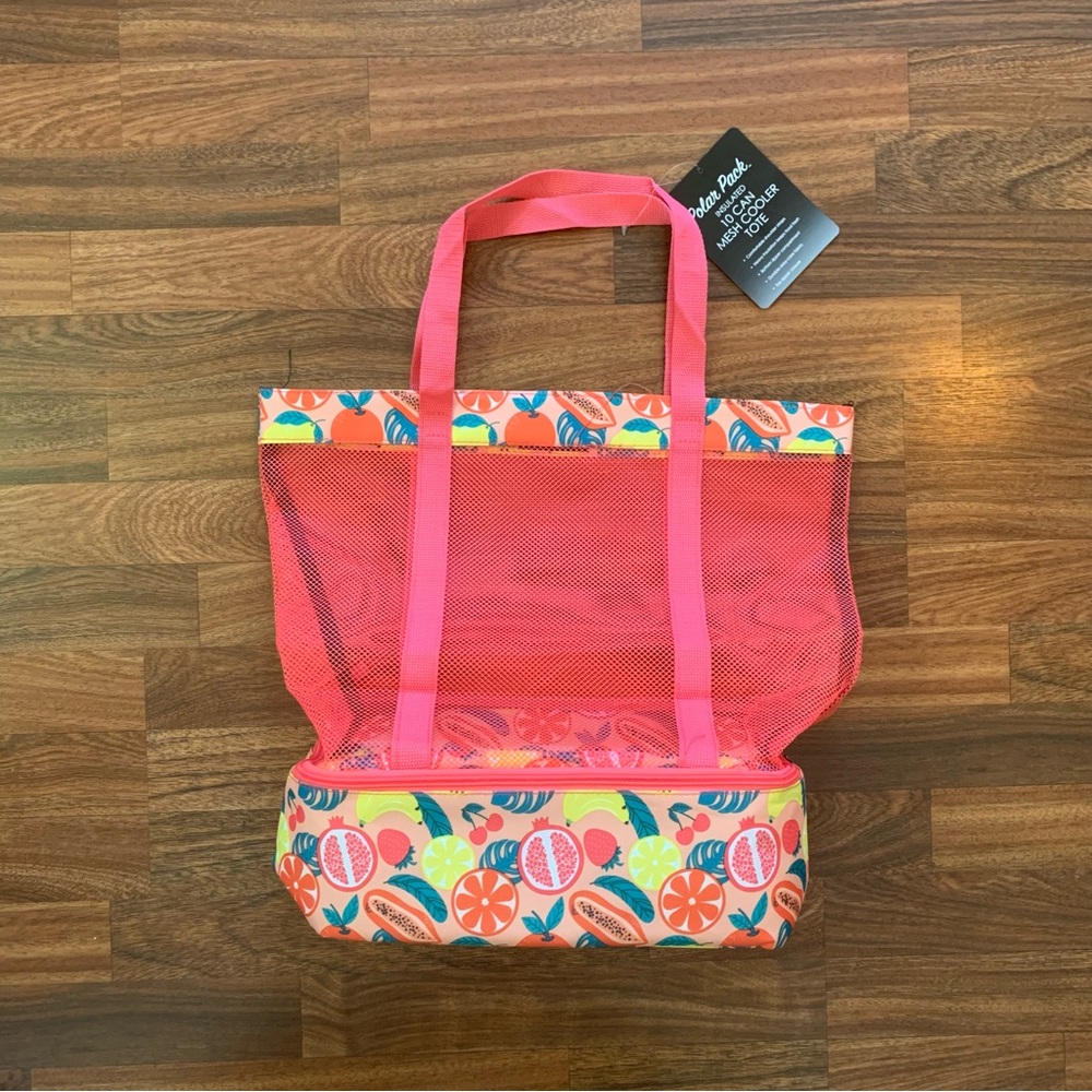 Polar Pack Insulated 10 Can Mesh Cooler Tote Zipper Compartment Striped NEW